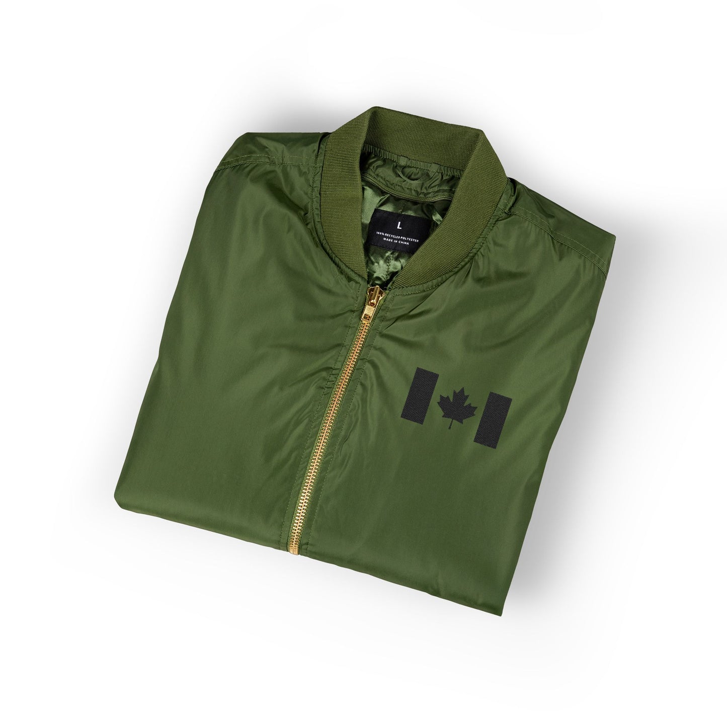 Eco-Friendly Embroidered Bomber Jacket for Him and Her with Black Canadian Flag