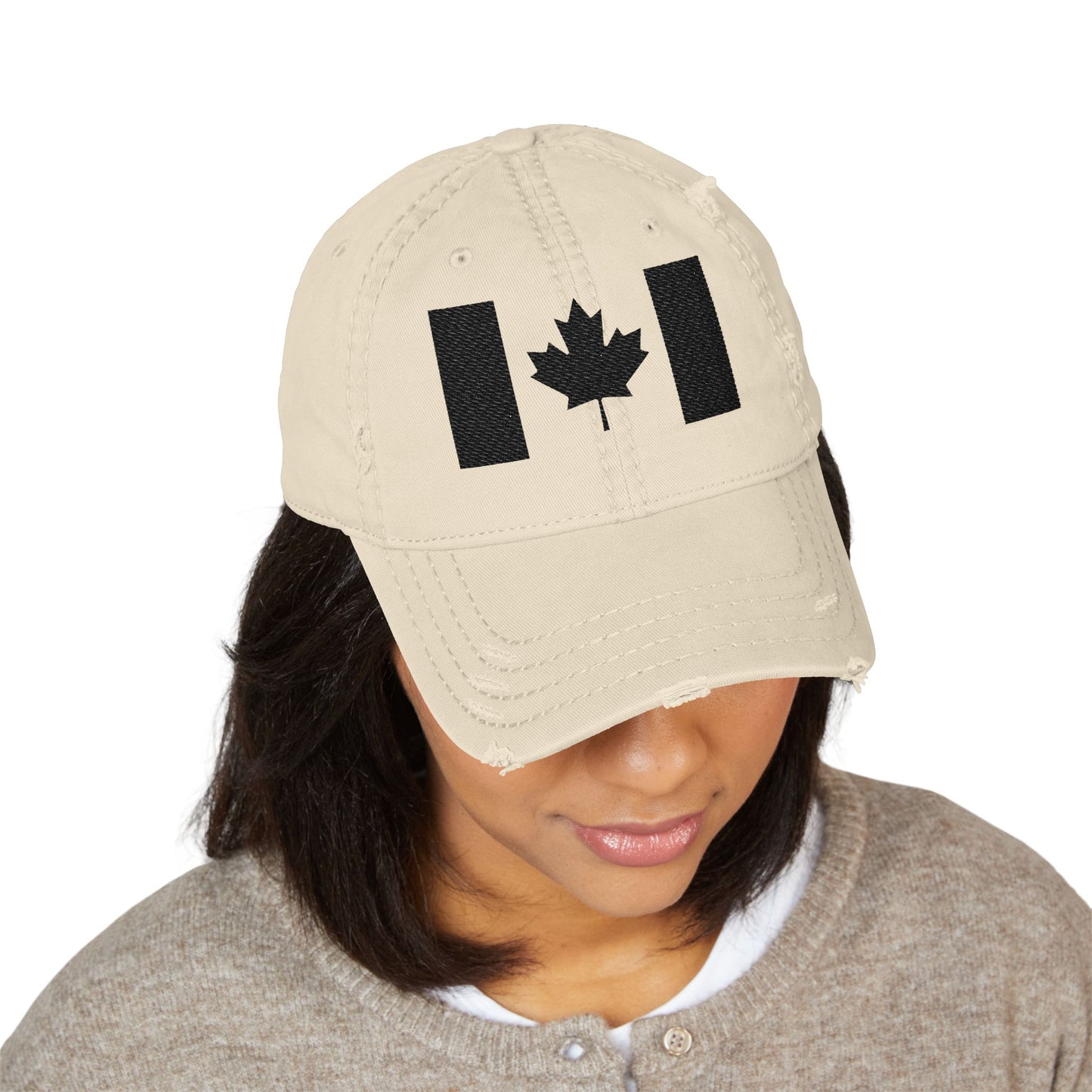 Distressed Canadian Dad Hat with Embroidery | Perfect Baseball Cap for Travel and Leisure