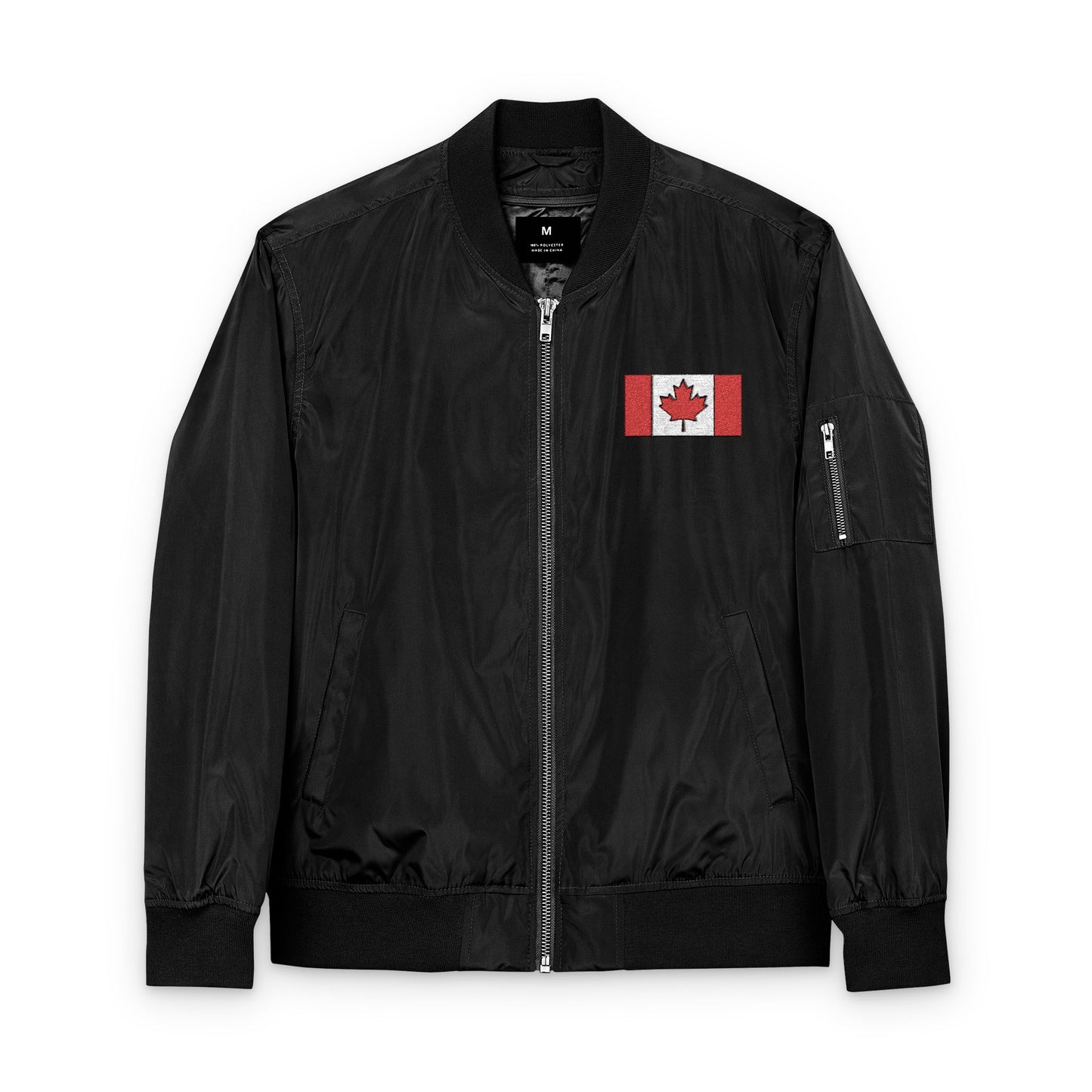 Eco-Friendly Embroidered Bomber Jacket with Canadian Flag - Great for Travel and Leisure