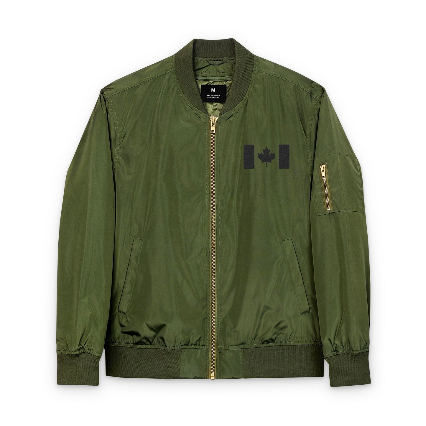 Eco-Friendly Embroidered Bomber Jacket for Him and Her with Black Canadian Flag