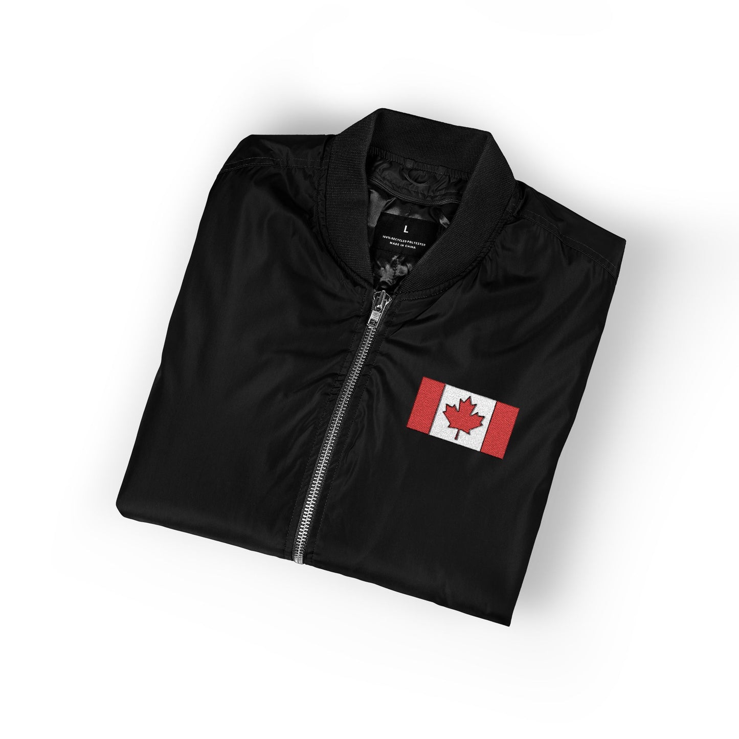 Eco-Friendly Embroidered Bomber Jacket with Canadian Flag - Great for Travel and Leisure
